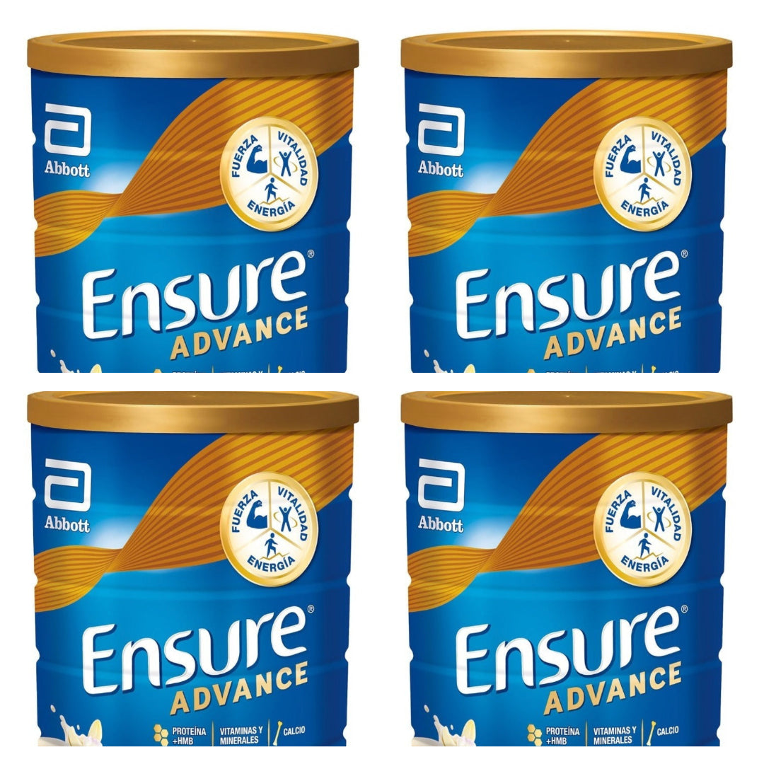 4 Pack Ensure Advance 850g/29.98 oz - Vanilla Flavour, Gluten & Lactose Free, 8.6g Proteins, 28 Vitamins & Minerals